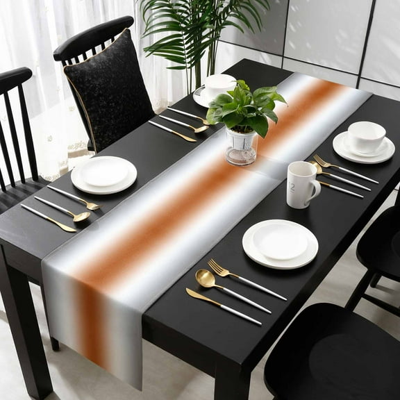 Gray Orange Cotton Linen Table Extra Long Runner 13 x 120 inch Modern Gradient Geometric Non-slip Rectangular Dining Table Decor for Wedding Party Holiday Dinner