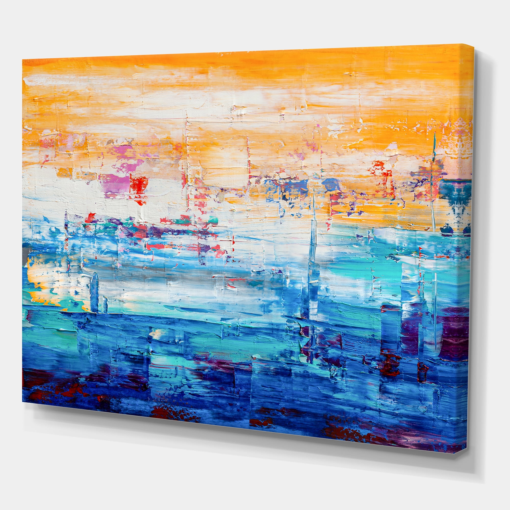 Designart ' Blue Meet Orange Abstract ' Modern Canvas Wall Art Print