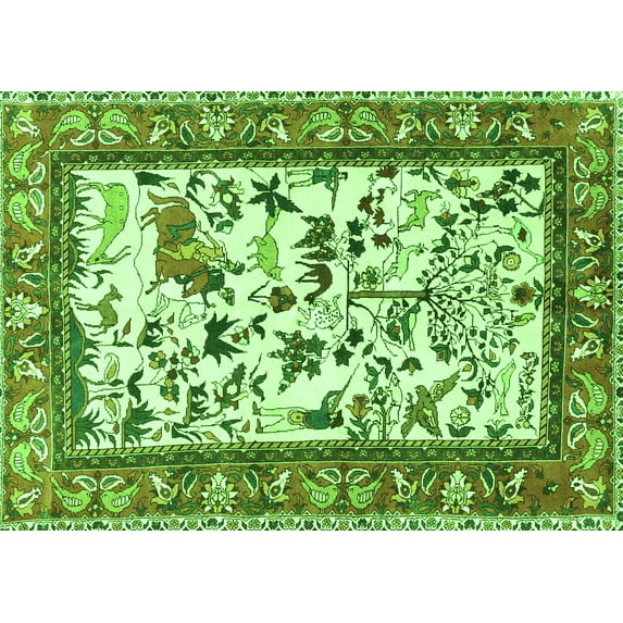 Ahgly Company Indoor Rectangle Animal Green Traditional Area Rugs, 8' x 12'