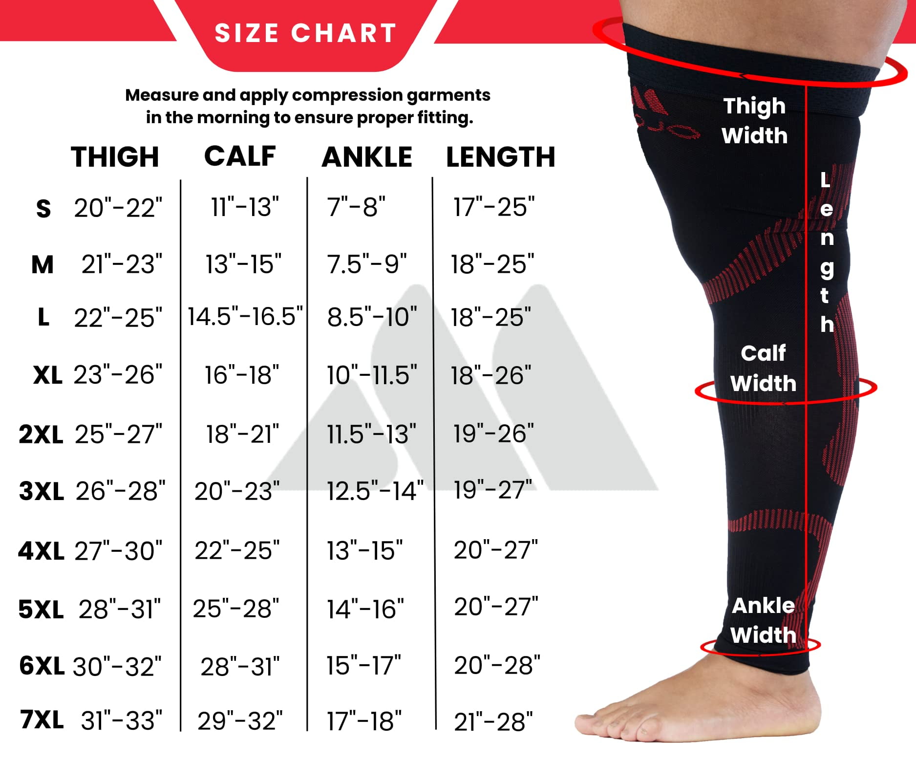 Extra Wide Men & Womens Footless Compression Stockings 20-30mmHg - Black/Red,XXL
