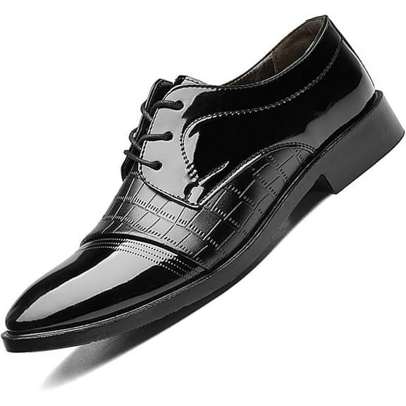 Men's Vintage Patent Leather Cap Toe Two-Tone Dress Shoes Modern Formal Business Lace Up Round Toe Oxford