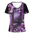 thumbnail image 4 of Fartey Summer Tops for Women 2025 Trendy Boho Floral Print Tees Elegant V Neck Tshirt Casual Loose Short Sleeve Blouses Purple S-2XL, 4 of 4