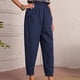 thumbnail image 5 of ICHUANYI Clearance Women Fashion Elastic Waist Casual Pure Color Straight Leg Cotton Linen Cropped Pocket Trousers(Navy, XXL) ICHUANYI WER2023080801106, 5 of 8
