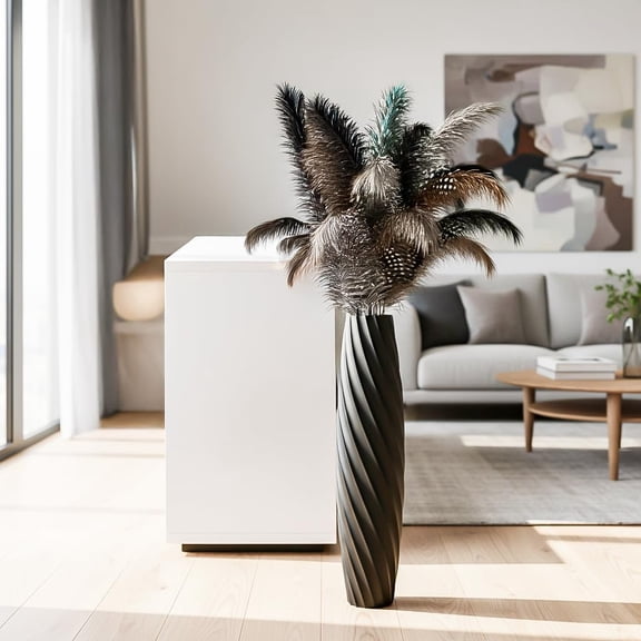Tall Floor Vase 23.6 Inch, Black Resin Textured Decorative Vase for Dried Flowers and Branches in Living Room