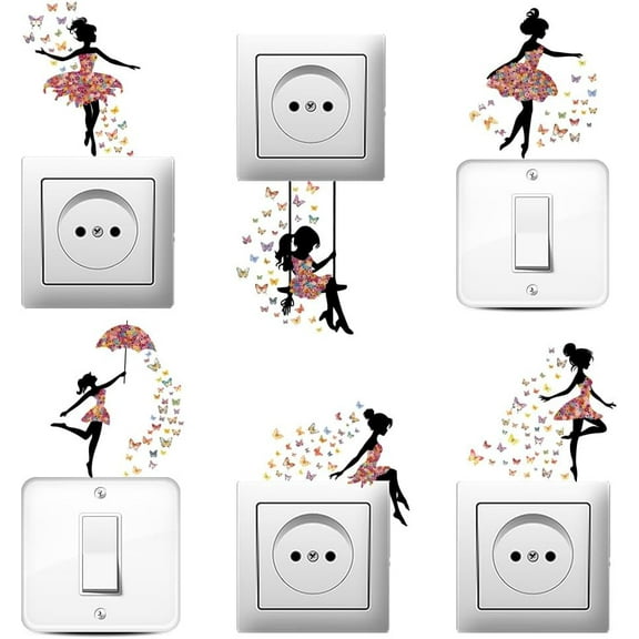 6Pcs Butterfly Fairy Light Switch Stickers with Butterflies Wall Sticker Light Switch Decals for Light Switch Outlets Ledge Vehicle and Girls Bedroom Home Decor
