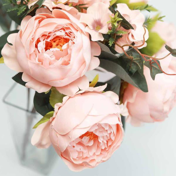 2 Bush Blush | Rose Gold Peony, Rose Bud And Hydrangea Real Touch Silk ...