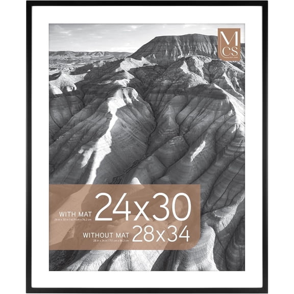 MCS Everline Collection 28x34 Poster Frame, Display Pictures 24x30 With Mat or 28x34 Without Mat, Vertical & Horizontal Wall Hanging Large Picture Frame for Photos & Posters, Black (1-Pack)