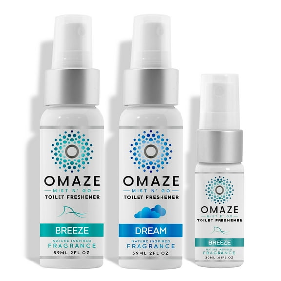 MIST N' GO By OMAZE Refresh Toilet Spray | Bathroom Spray Odor Eliminator | Toilet Smell Eliminator Deodorizer - Breeze Dream 2 Oz x2 Breeze 0.68 Oz x1