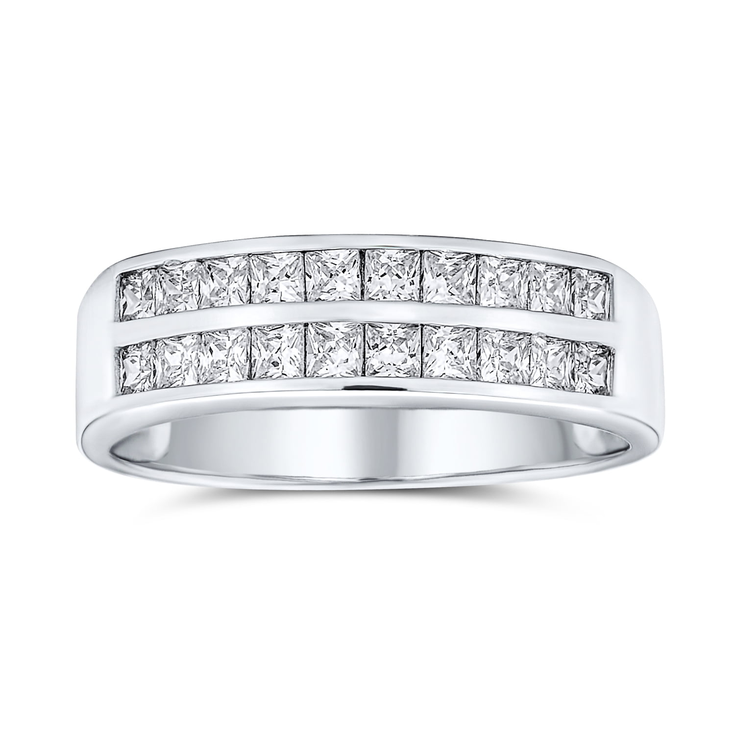 Channel Set Square Cubic Zirconia Double Row Ring Sterling Silver