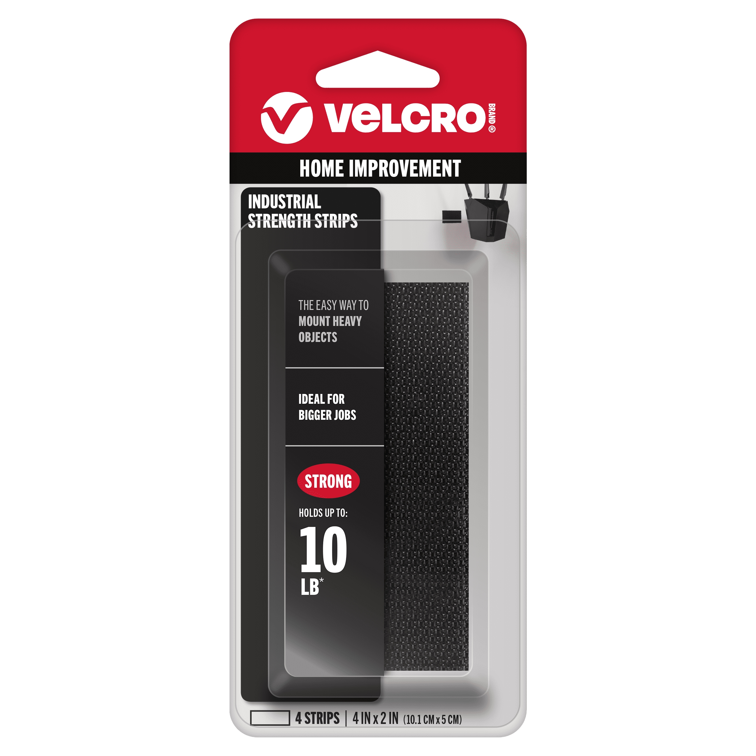 Velcro brand industrial strength 4in x 2in strips, black - 4 ct, 2 pack