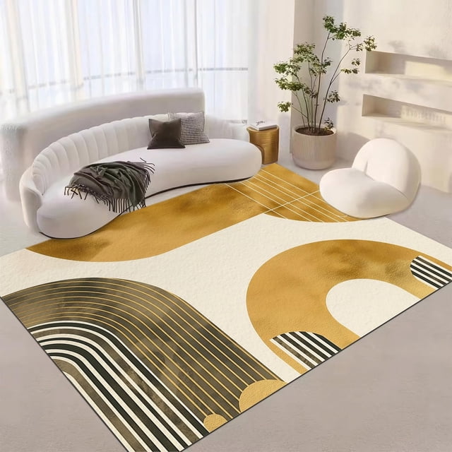 Area Rug 5x7 ft Rectangle for Living Room, Geometric Bohemian Arches Gold Design Rug Soft Stain-Shedding Resistant, Machine Washable Carpet for Bedroom Dining Room, Contemporary Modern