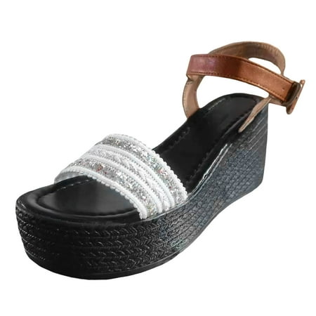 

WNVMWI Sandals Women Running Shoes for Women Summer Size 12 Womens Shoes White Shoes Slippers Flip Flops Bohemian Weave Open Toe Buckle Strap Slope Heel Thick Soled Roman Sandals Dressy Casua Size 41
