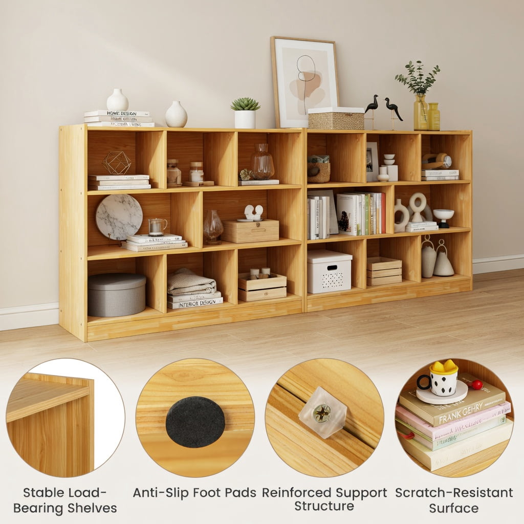Demi Bonn 3-Tier Open Bookcase, 8-Cube Floor Standing Storage Shelves Display Cabinet, Free-standing Bookshelf, Yellow