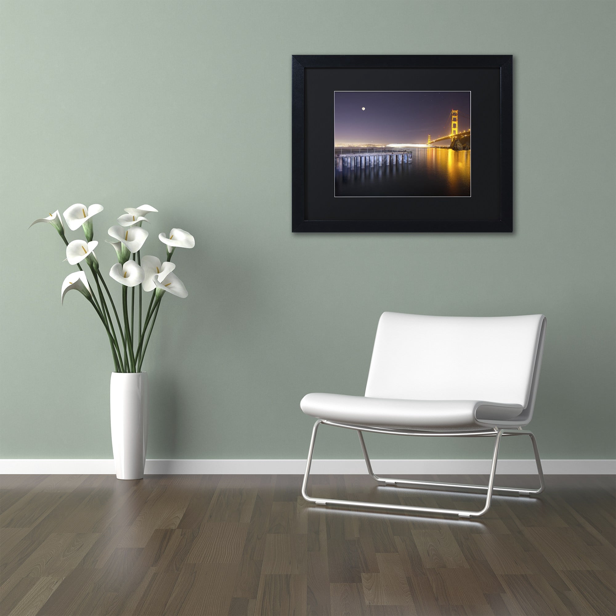 Trademark Fine Art "Golden Gate Pier and Stars" Canvas Art by Moises Levy Black Matte, Black Frame