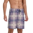 thumbnail image 2 of Balery Heart Check Plaid Pantalones cortos de pijama de punto de algodón para hombre con cinturilla y bolsillos-Large, 2 of 6
