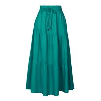 SWSMCLT Women's Long Skirt Ruffle Pleated Cotton Casual Elastic Waist A Line High Waisted Vintage Summer Green 4-6