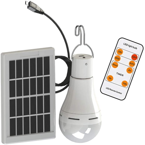 Bombilla LED con energía solar - Lámpara de linterna de carga USB portátil Proyector Interior Oficina Cocina Lectura con panel solar para caminatas al aire libre Tienda de campaña Iluminación de pesca XianweiShao 8390613918130
