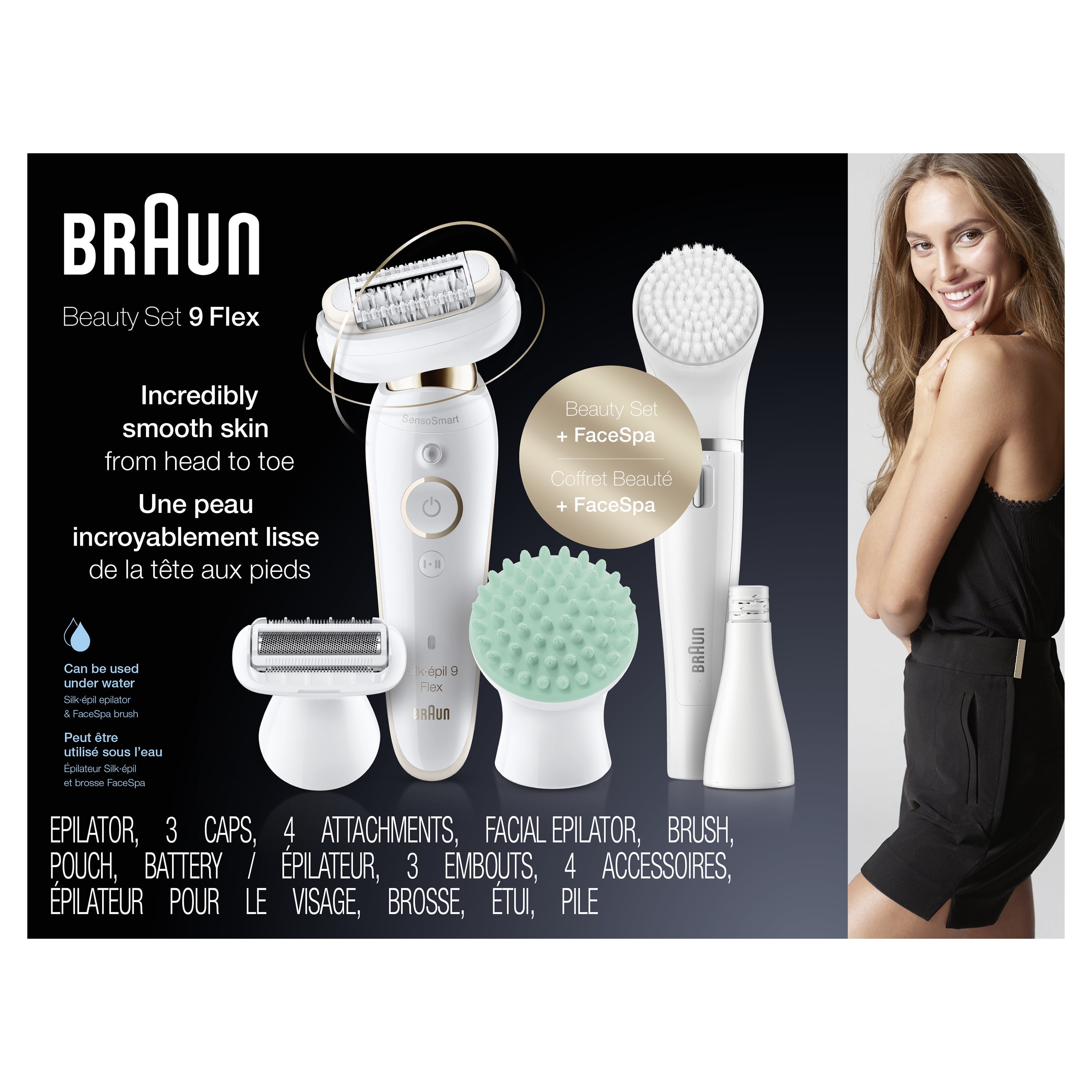 Braun Silk-épil 9 Flex 9-030, Depiladora Mujer Eléctrica, Cabezal Flexible,  Mango Antideslizante, Control De Presión, Inalámbrica, Color Blanco/Dorado