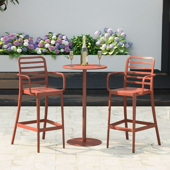 WestinTrends Playa 2-Person Adjustable Round Bar Table with Stackable Bar Stools Dining Set, Red