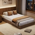 thumbnail image 4 of Wood Bed Frame, Wooden Platform Bed with Fluted Design, Twin Bed Frame with Study Support, Easy Assembly, No Box Spring Needed, Noise Free, Walnut, 4 of 7
