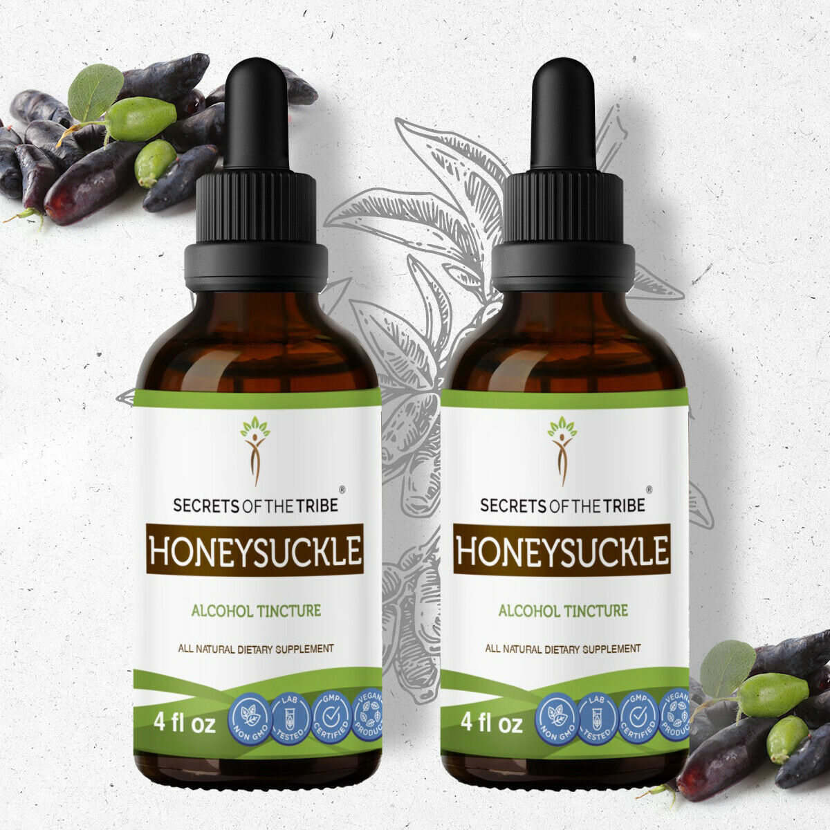 Honeysuckle Tincture Alcohol Extract, Organic Honeysuckle (Lonicera