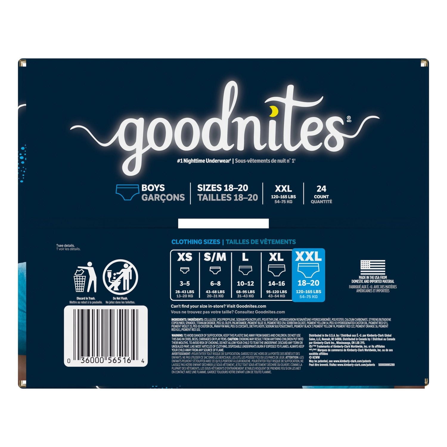 Sous-vêtements de nuit Goodnites pour garçons, TG (43 à 64 kg [95 à 140 livres] et plus), 24 sous-vêtements