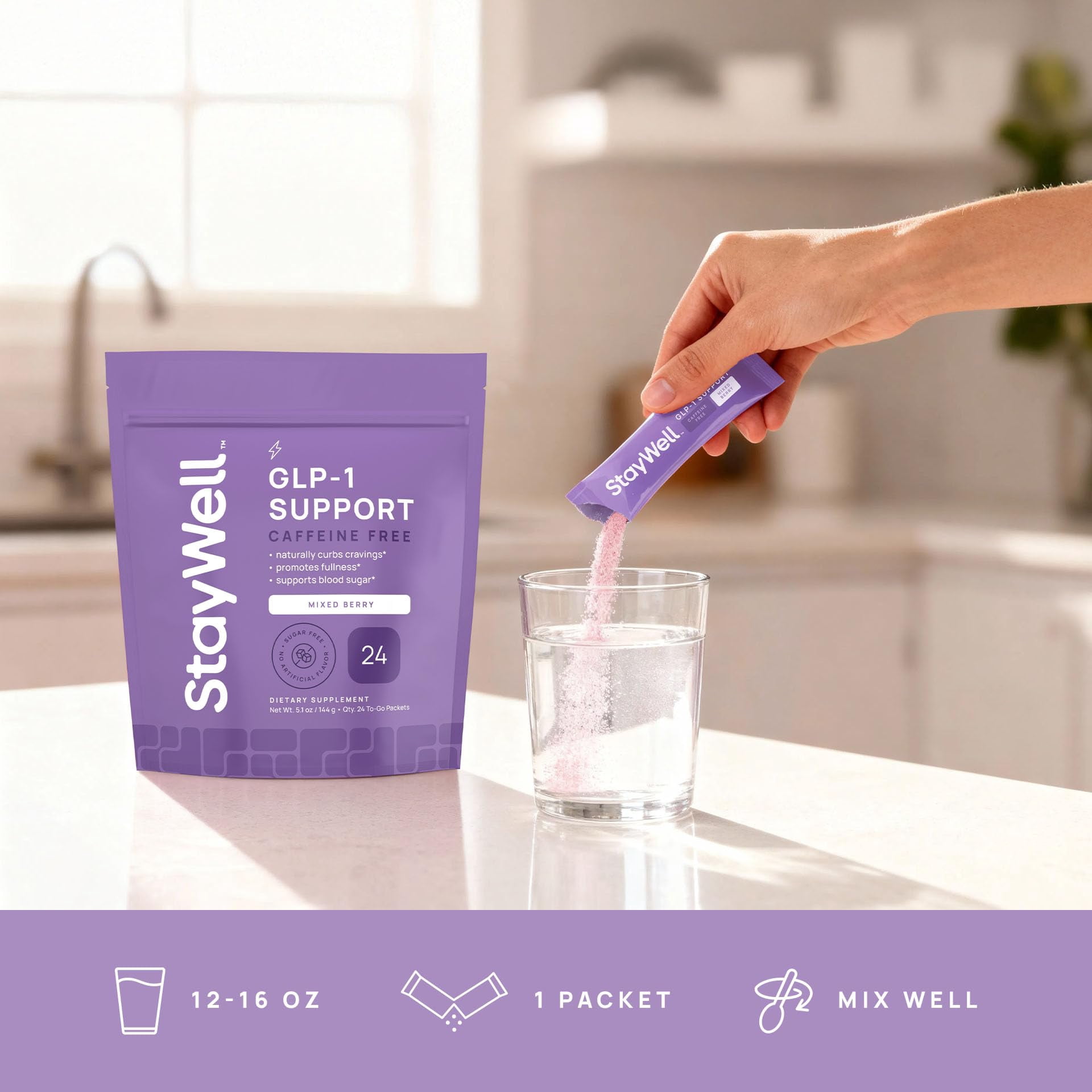 GLP-1 Supplement | GLP 1 Booster Drink Mix to Control Appetite and Cravings | Great Tasting Metabolic Support - Yerba Mate, Garcinia Cambogia, Berberine [Caffeine Free – Mixed Berry]