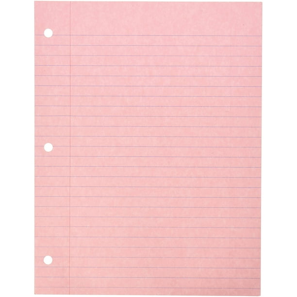 087155 3Hole Punched Notebook Filler Paper, 8 1/2" x 11", Pink (Pack