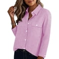 thumbnail image 5 of Craaazy Women's Loose Fit Striped Button Down Shirt - Long Sleeve Collared Pocketed Casual Office Blouse Gifts, 5 of 8