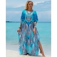 thumbnail image 3 of EDOLYNSA Plus Size Beach Cover Up Bohemian Print Kaftan Summer Casual Long Dresses Loose Loungewear, 3 of 9
