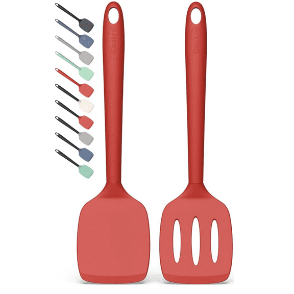 2 Pack Silicone Spatula Set, High Heat Resistant,   Kitchen Spatula, Solid & Slotted Turner for Non-Stick Pans, Sautéing, and Flipping
