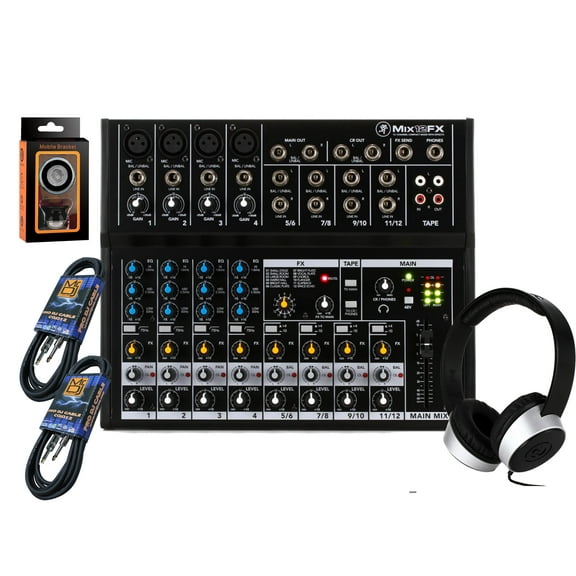 Mackie Mix12FX 12-channel Compact Mixer with Effects   SR450 Headphone with Pair of Audio Cable free Absolute Phone Holder