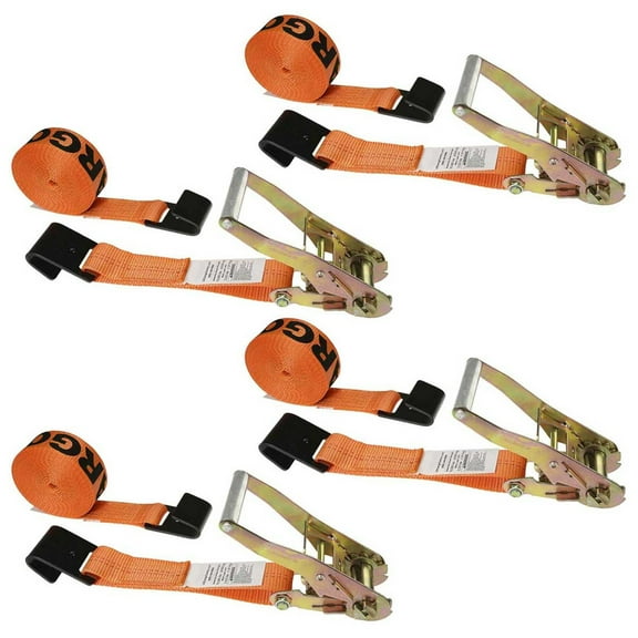 US Cargo Control, 2 Inch x 18 Foot Ratchet Strap, Flat Hook Ratchet Strap, Orange Ratchet Strap, Dependable Tie Down Strap, Weather Resistant Webbing, 3,333 Pound Working Load Limit, 4 Pack