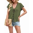 thumbnail image 3 of Women's Crochet V-Neck Short Sleeve Boho Spring Lightweights Tie Front Cardigan for Beach Summer Green XL, 3 of 7