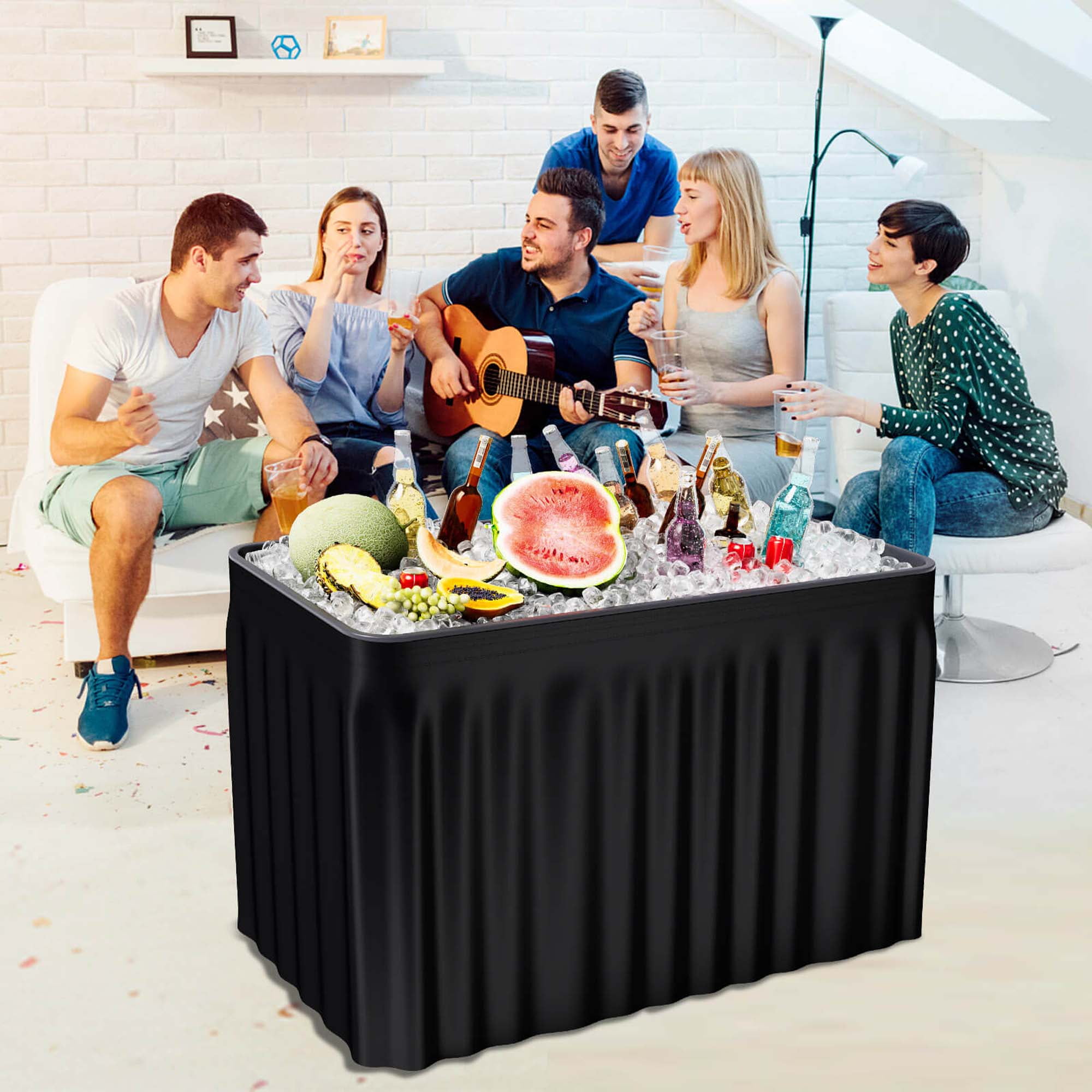 Costway 4 Foot Party Ice Cooler Folding Table Plastic with Matching Skirt Black