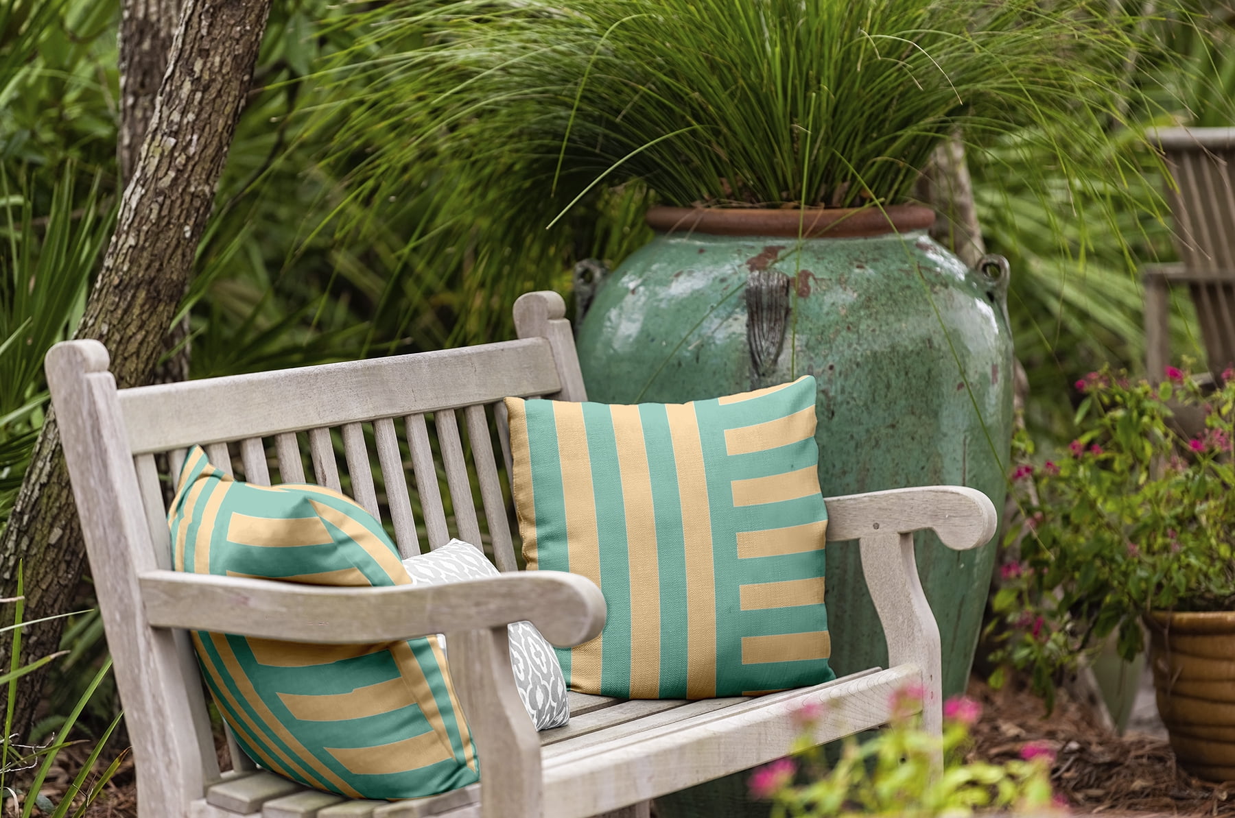 20" x 20" Simply Daisy Stripes Polyester Indoor/Outdoor Pillow, Corn Stalk Qty 1