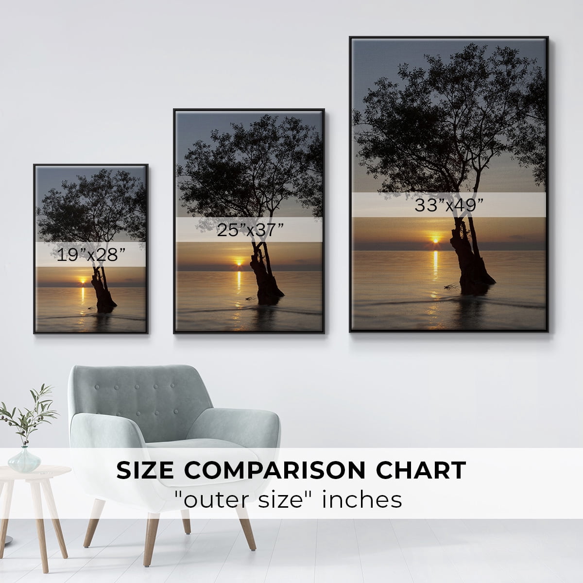 Sunset Silhouette Framed Premium Gallery Wrapped Canvas - Ready to Hang - 17 x 25 - Black Floating Frame