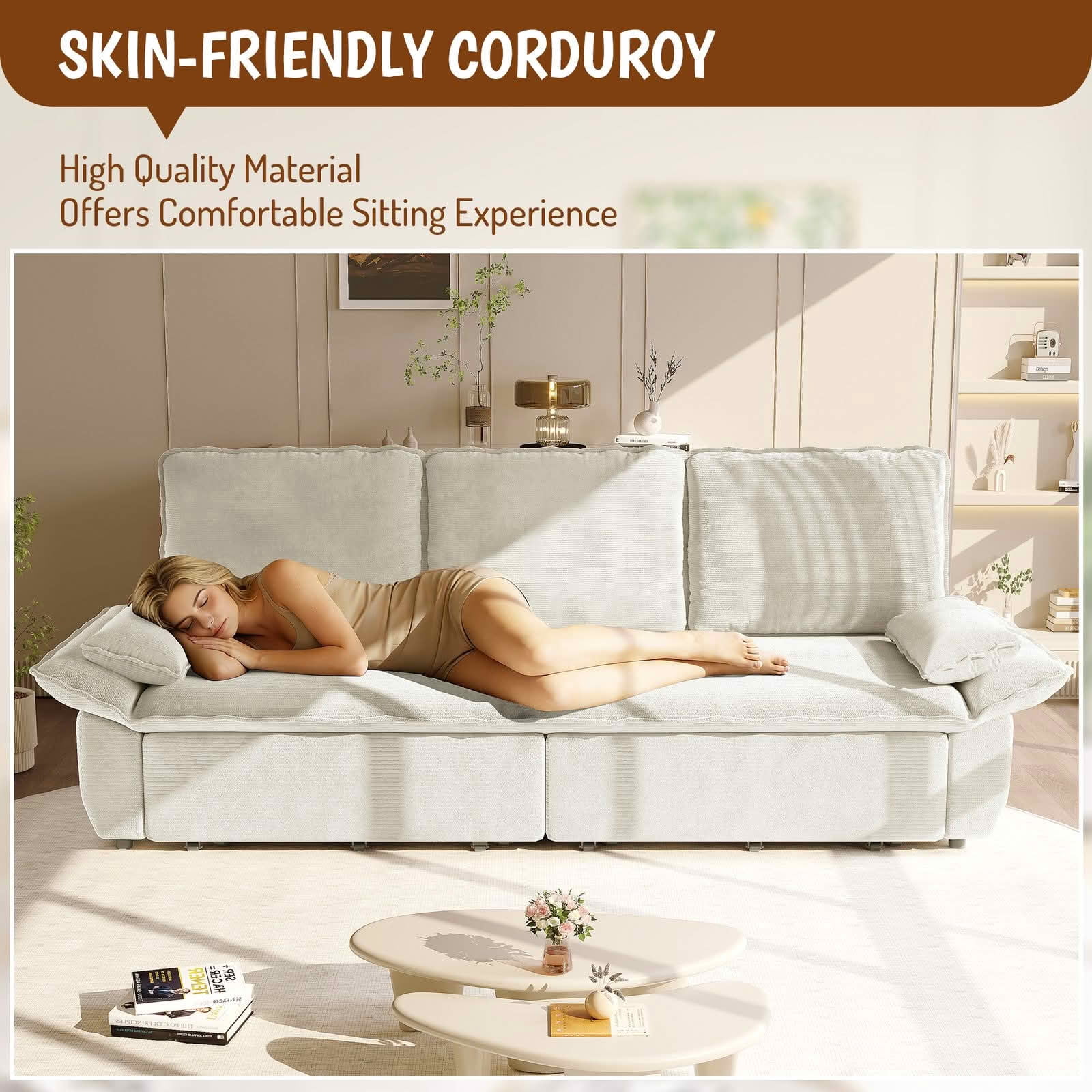 MAYEERTY Modern 73.2‑Inch Queen‑Size Pull‑Out Sleeper Sofa Bed, 3‑in‑1 Multi‑Functional Convertible Velvet Loveseat Couch for Living Rooms and Bedrooms