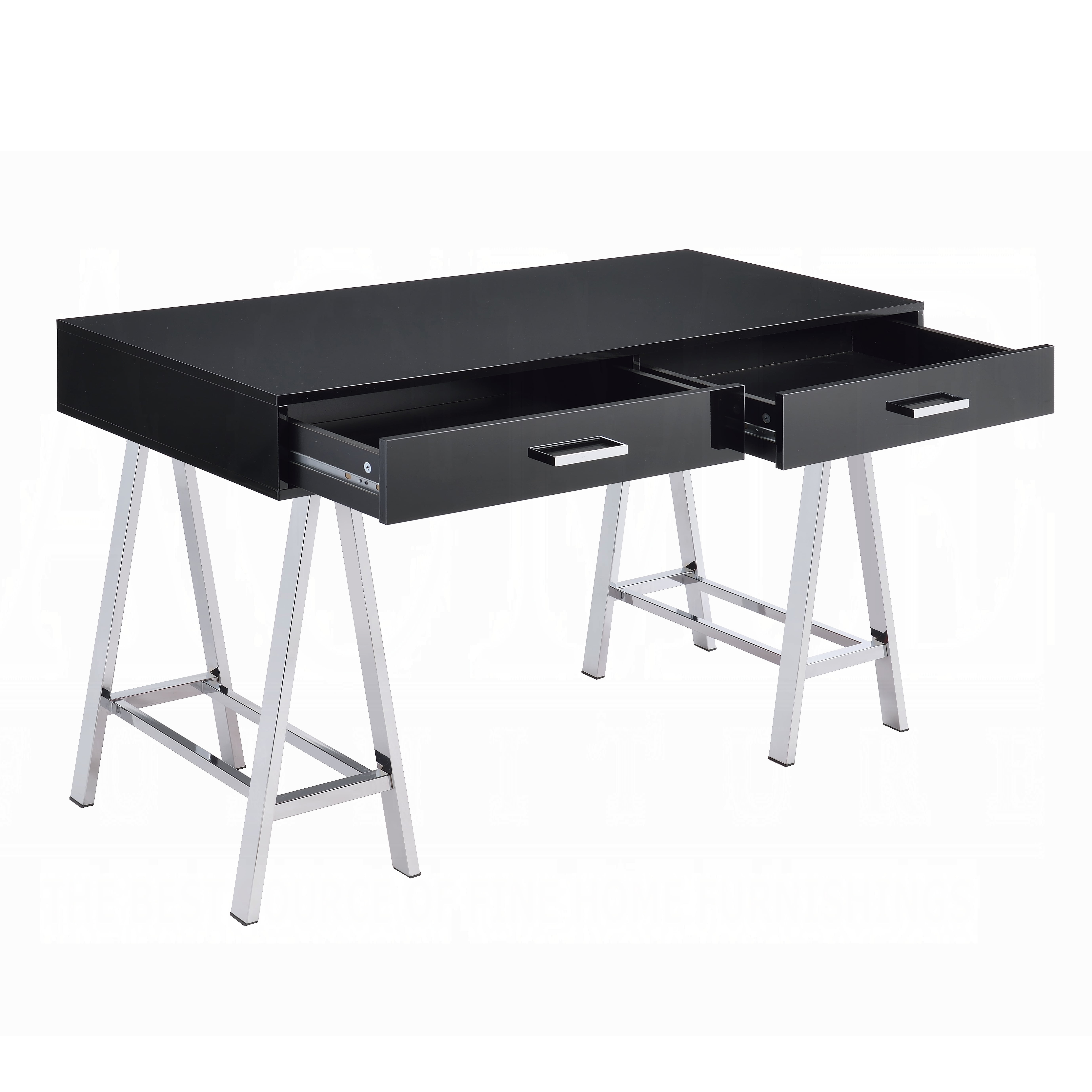 Astoutdoor Black High Gloss and Chrome 2-Drawer Writing Desk