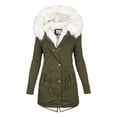 thumbnail image 5 of Lady Coat with Furry Hooded Thick Plush Lined Mid Length Cold-proof Outerwear with Pockets And Drawstring Waist Solid Color Casual Daily Overcoat, 5 of 8
