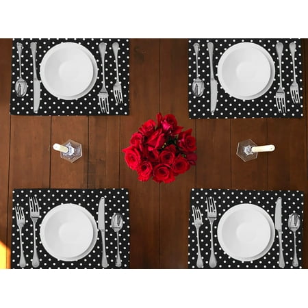 

Small Dots Print Cotton Dinner Table Placemats Holiday Home Decoration 13 x 19 (Pack of 4)