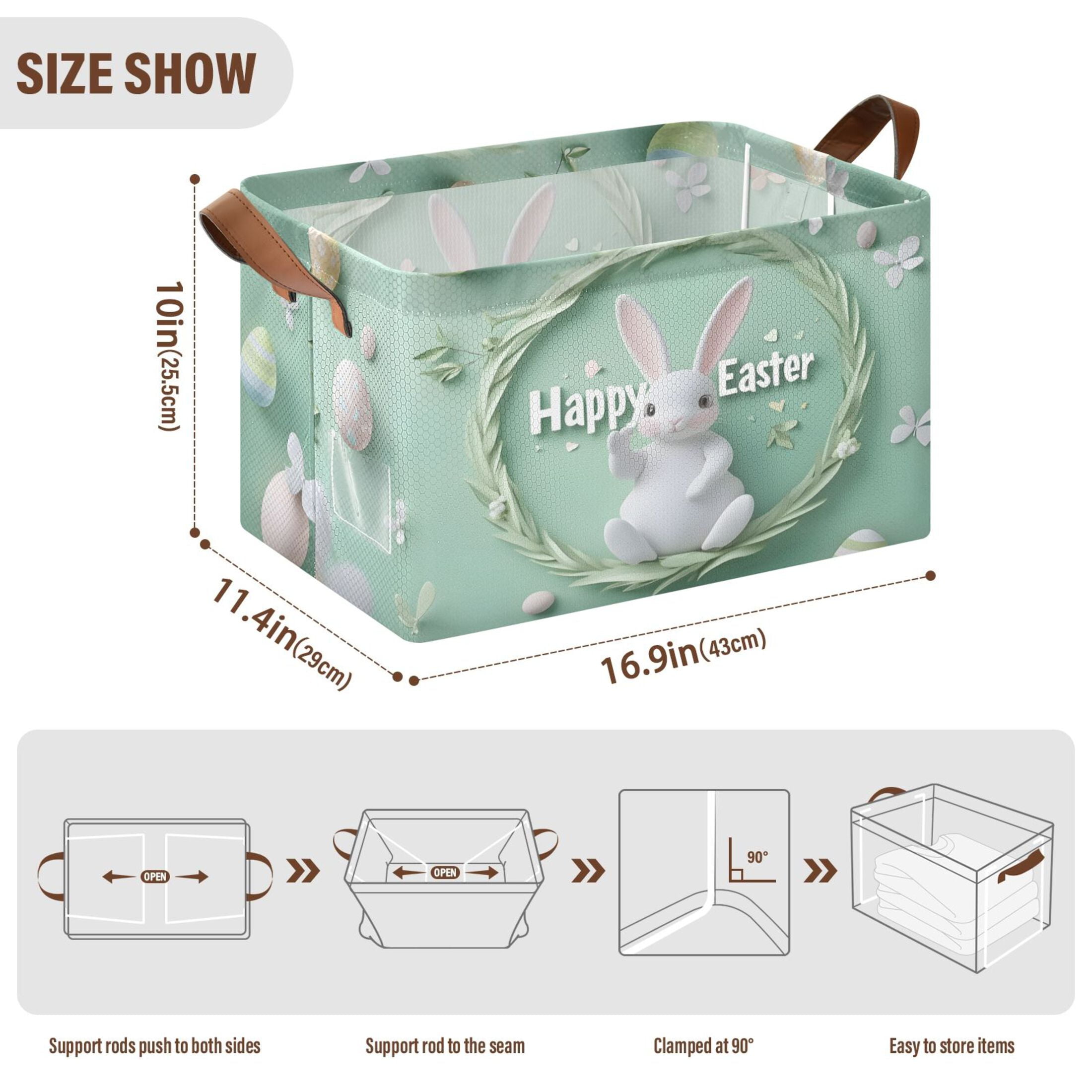 Ryvnso Bunny on Easter Storage Bins Large Basket Foldable Cube Toys Organizer with Handles 2 PCs