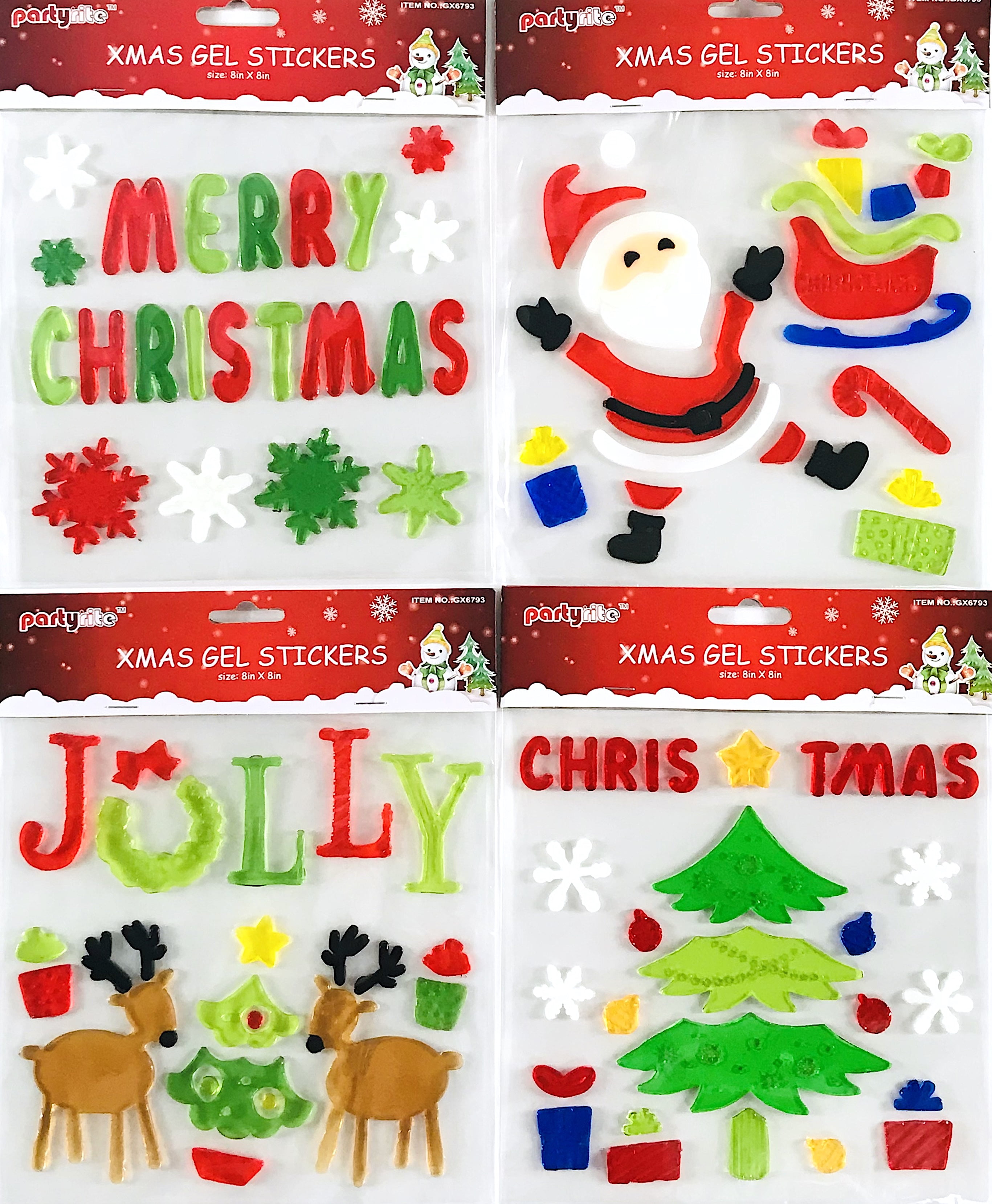 Christmas Window Gel Clings Merry Christmas Santa Reindeer Tree