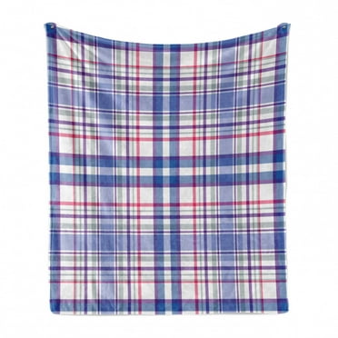 Checkered Soft Flannel Fleece Blanket, Country Inspired Old Fashioned Pattern Picnic Theme Soft Colors Print, Cozy Plush for Indoor and Outdoor Use, 50" x 60", Violet Blue White Pink, by Ambesonne