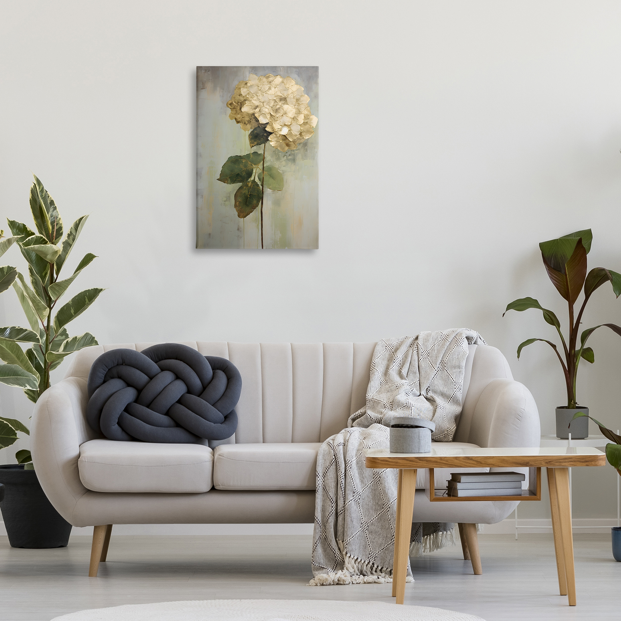Stupell Industries Single Distressed Hydrangea Botanical & Floral Painting Gallery Wrapped Canvas Art Print Wall Art, 20 x 30