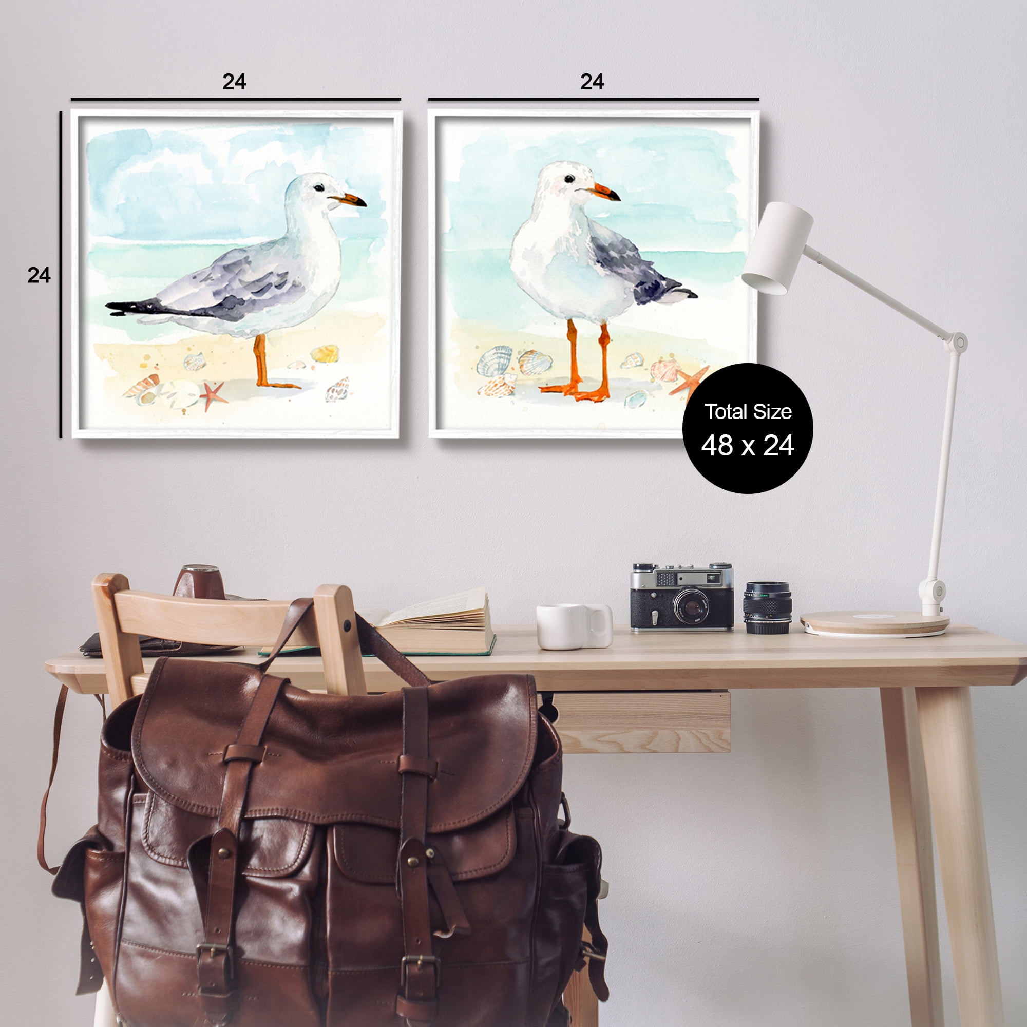 Stupell Industries Seagull & Sandpiper Birds Animals & Insects Painting White Framed Art Print Wall Art, 24 x 24