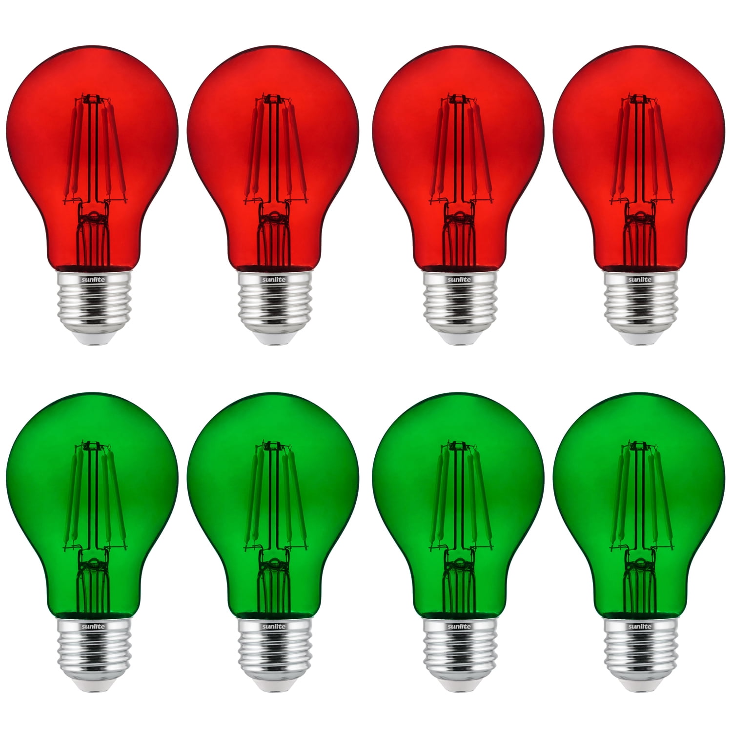 Sunlite LED Decorative Christmas Holiday Light Bulbs, A19 Filament Style, 4.5 Watt (60W Equiavlent), Dimmable, Red and Green, 8 Pack