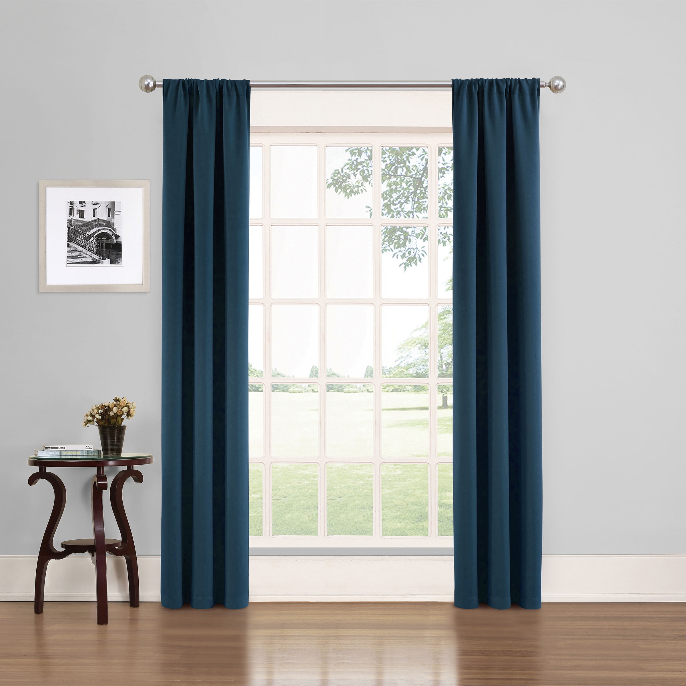 (3 pack) Eclipse Phoenix Blackout Curtain Rod Pocket Panel, Set of 2, Indigo Blue, 37" W x 84" L