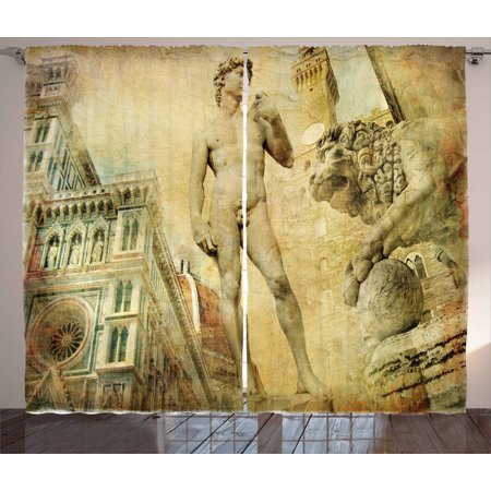 Renaissance Six Light - Italy Curtains 2 Panels Set, Ancient Florence Art Collage Michelangelo David Renaissance, Window Drapes for Living Room Bedroom, 108W X 96L Inches, Pale Yellow Pale Orange Mint Green, by Ambesonne