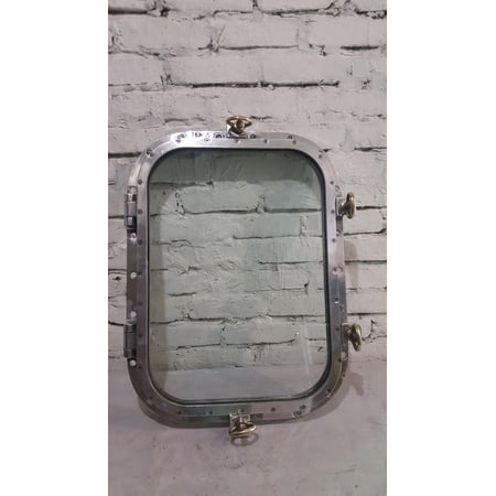 Vintage Marine Aluminum Square Porthole Window - Salvaged & Reclaimed Ship Hatch